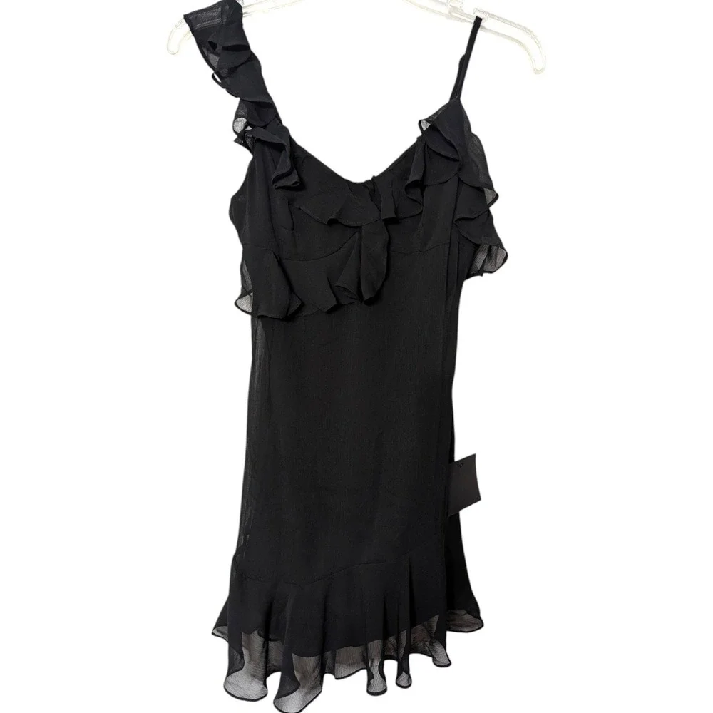 Lulus Captivating Always Black Ruffle Asymmetrical Mini Dress XS NEW